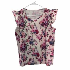 Woman’s Floral Print Ruffled Sleeve Blouse Size Large - NWOT - PTP 21”
